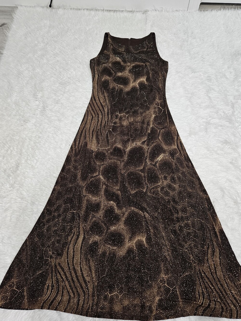 Brown Patterned Sleeveless Animal Print  A-Line Dress
